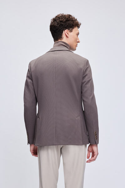 Kahverengi Comfort Fit Desenli Mono Yaka Klasik Ceket - 6