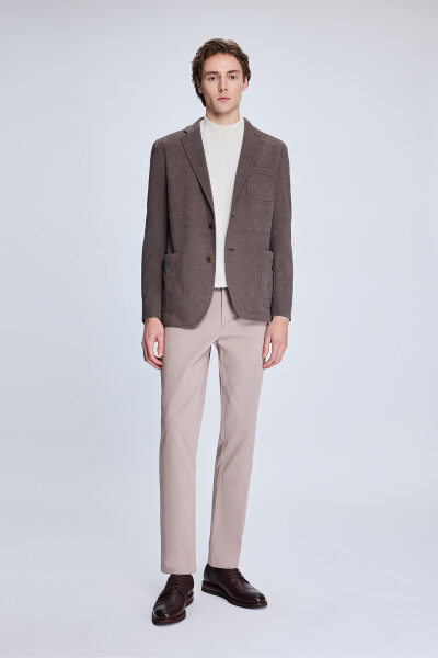 Kahverengi Comfort Fit Desenli Mono Yaka Klasik Ceket - 2