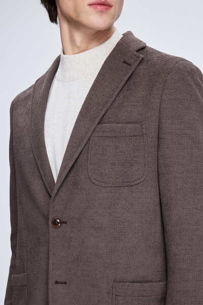 Kahverengi Comfort Fit Desenli Mono Yaka Klasik Ceket - 3