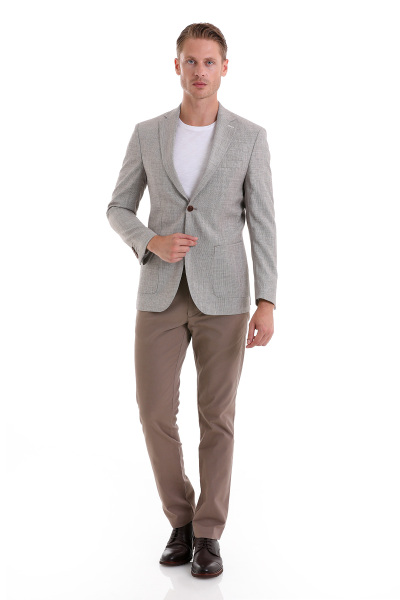 Kahverengi Comfort Fit Desenli Mono Yaka Klasik Ceket - 7