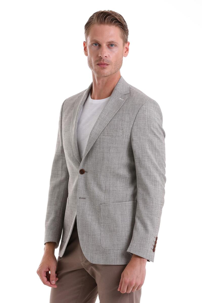 Kahverengi Comfort Fit Desenli Mono Yaka Klasik Ceket - HTML (1)