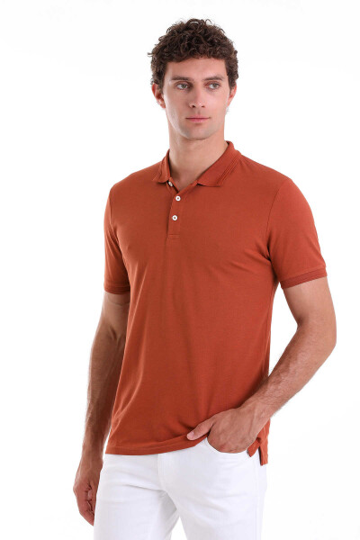 Kahverengi Comfort Fit 100% Pamuk Polo Yaka Tişört 