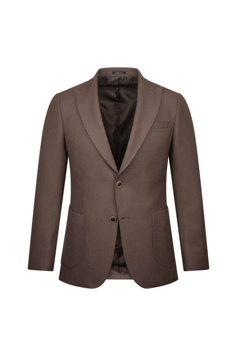 Kahverengi Comfort Fit Sivri Yaka Desenli Klasik Ceket - Hatemoğlu