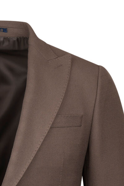 Kahverengi Comfort Fit Sivri Yaka Desenli Klasik Ceket - 3