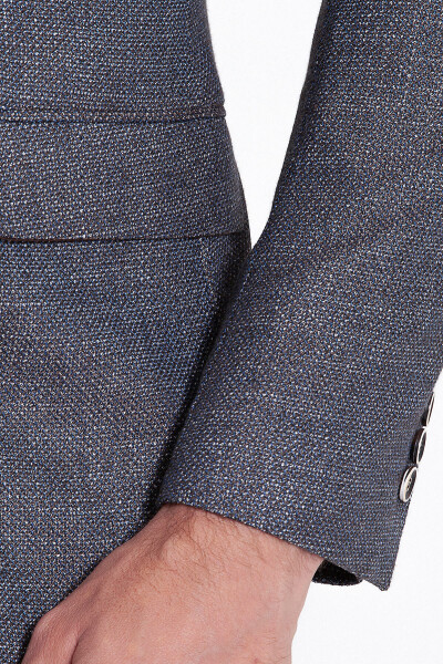 Kahverengi Desenli Slim Fit Ceket - Thumbnail