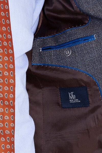 Kahverengi Desenli Slim Fit Ceket - Thumbnail