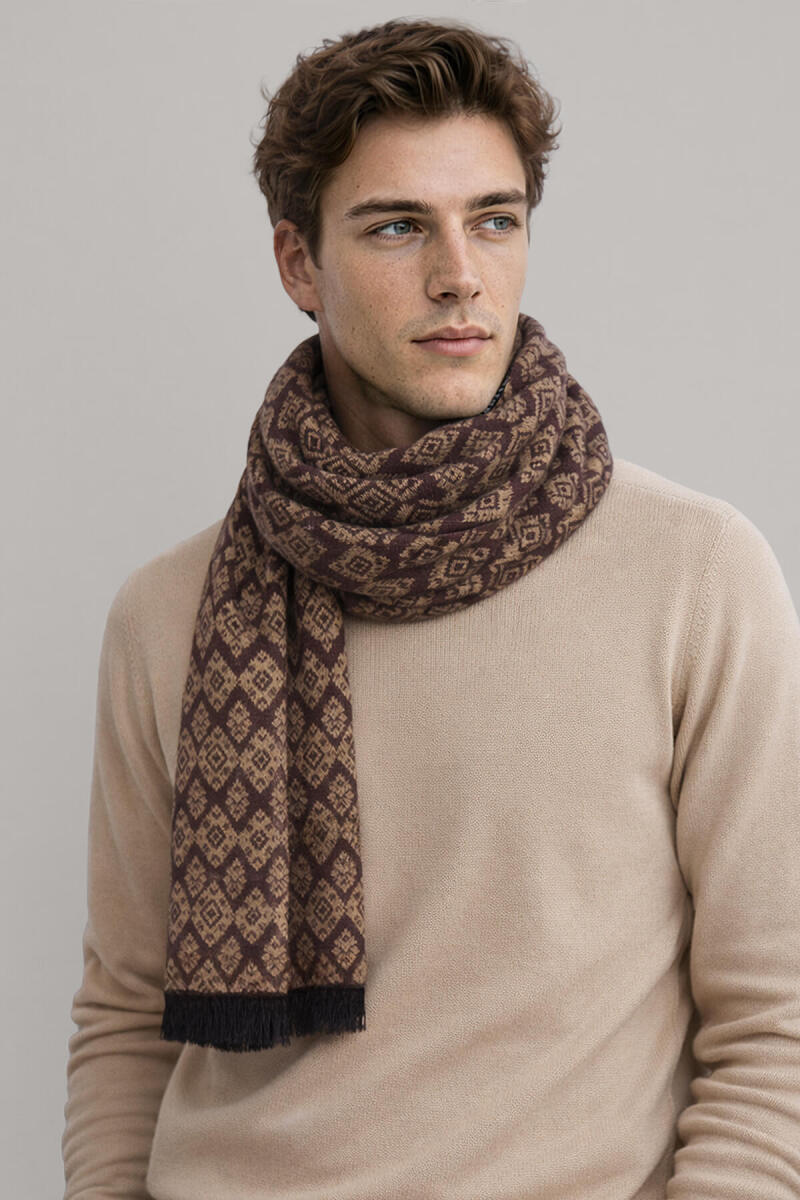 Kahverengi Desenli Atkı - Hatemoğlu