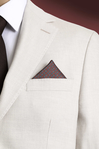 Kahverengi Desenli Klasik Saten Cep Mendili - 2