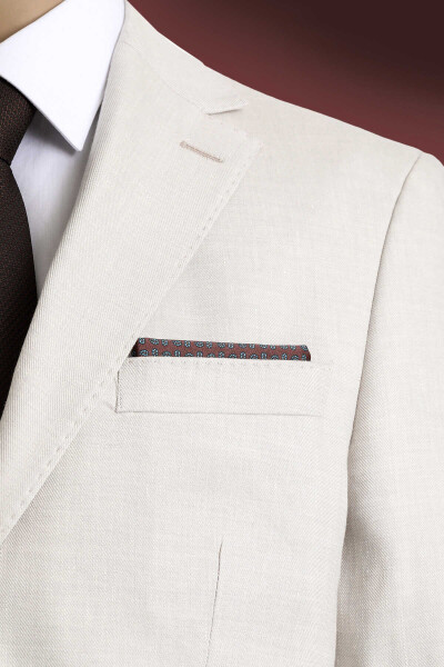 Kahverengi Desenli Klasik Saten Cep Mendili - 3