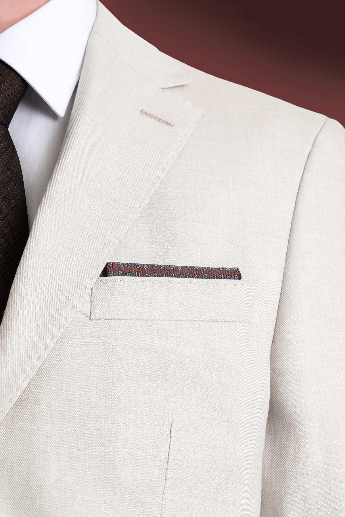 Kahverengi Desenli Klasik Saten Cep Mendili - 6