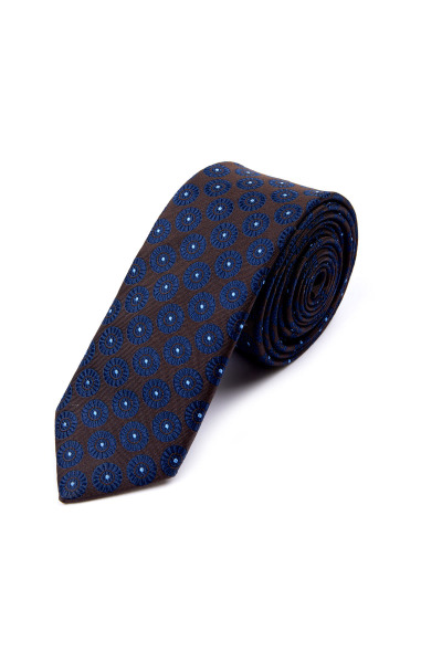 Kahverengi Desenli Klasik Micro Kravat - 2