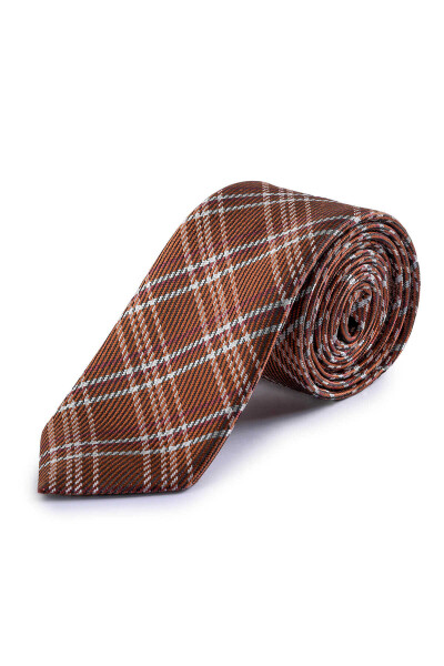 Kahverengi Desenli Micro Kravat - 1