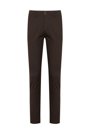 Kahverengi Slim Fit Desenli Pamuklu Yandan Cep Kanvas Pantolon - Thumbnail