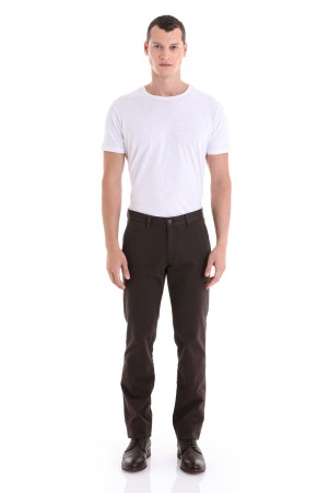 Kahverengi Regular Fit Düz Yandan Cepli Basic Kanvas Pantolon - Thumbnail