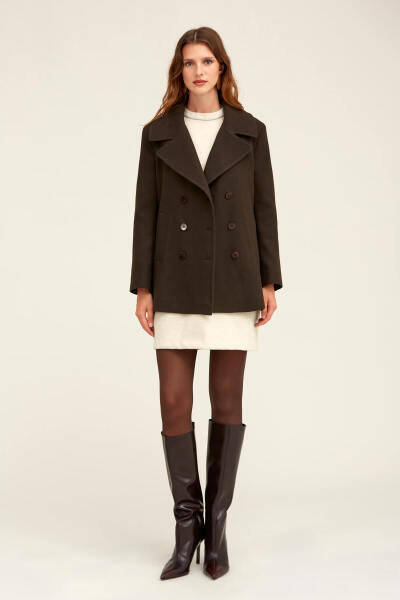 Saykı Woman Kahverengi Dinamik Fit Kruvaze Kaşe Mont - 1