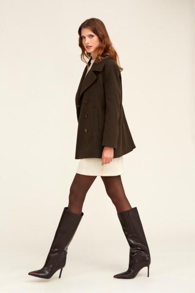 Saykı Woman Kahverengi Dinamik Fit Kruvaze Kaşe Mont - 3