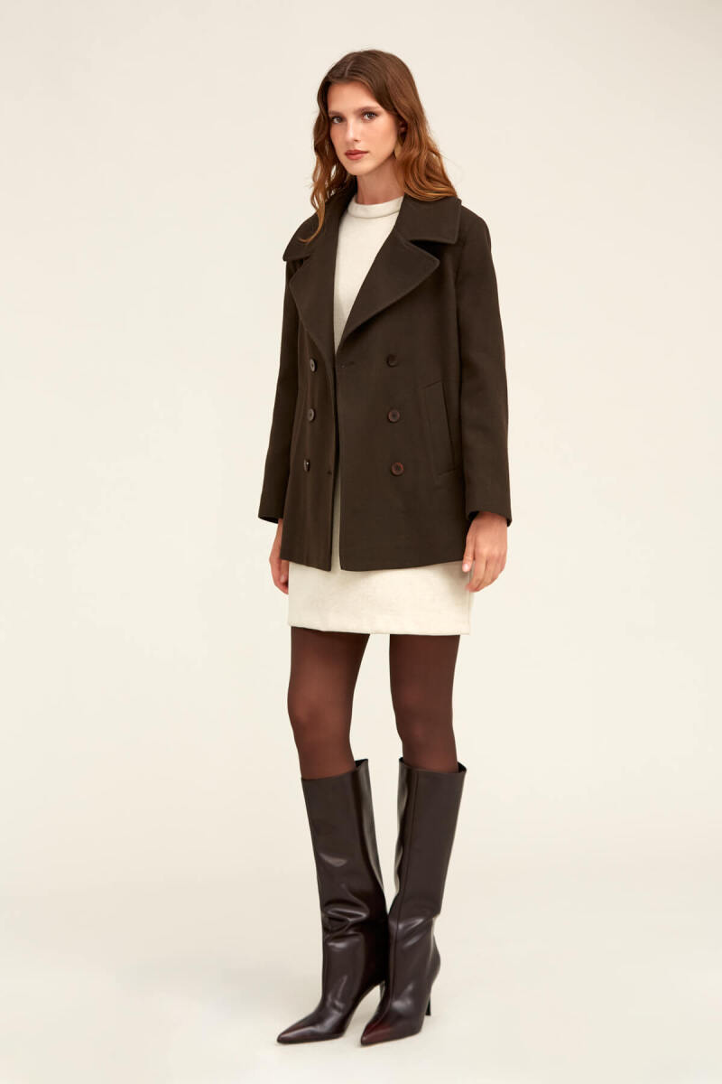 Saykı Woman Kahverengi Dinamik Fit Kruvaze Kaşe Mont - Saykı Woman (1)