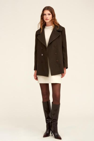 Saykı Woman Kahverengi Dinamik Fit Kruvaze Kaşe Mont - 5