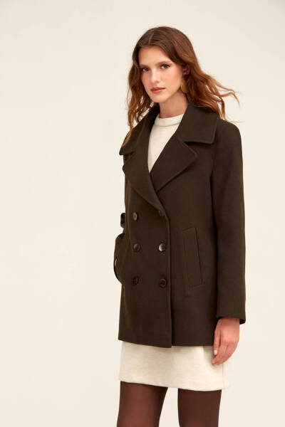 Saykı Woman Kahverengi Dinamik Fit Kruvaze Kaşe Mont - 6