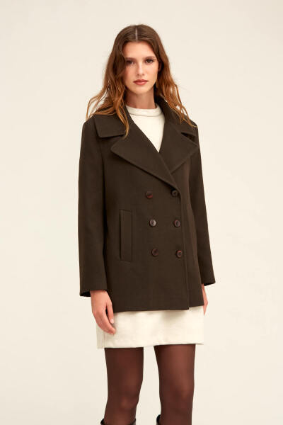 Saykı Woman Kahverengi Dinamik Fit Kruvaze Kaşe Mont - 7