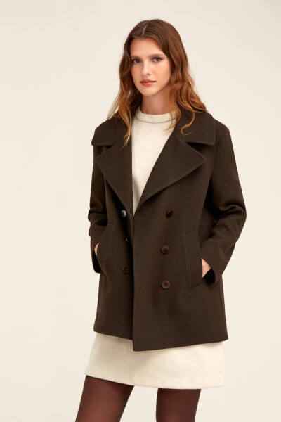 Saykı Woman Kahverengi Dinamik Fit Kruvaze Kaşe Mont - 8