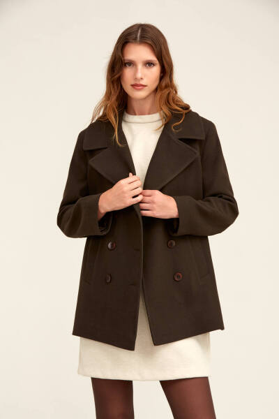 Saykı Woman Kahverengi Dinamik Fit Kruvaze Kaşe Mont - 9