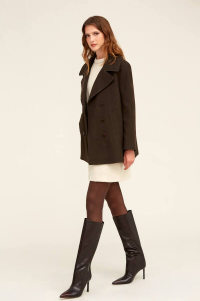 Saykı Woman Kahverengi Dinamik Fit Kruvaze Kaşe Mont - 11
