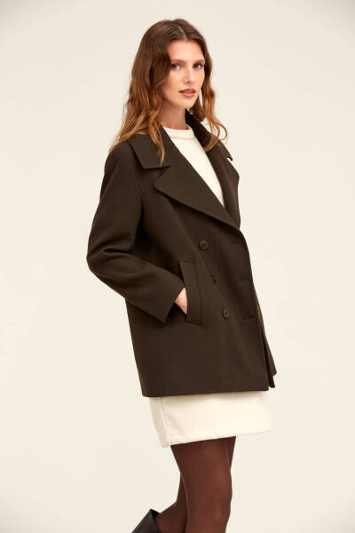 Saykı Woman Kahverengi Dinamik Fit Kruvaze Kaşe Mont - 12