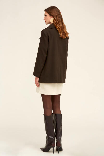 Saykı Woman Kahverengi Dinamik Fit Kruvaze Kaşe Mont - 13