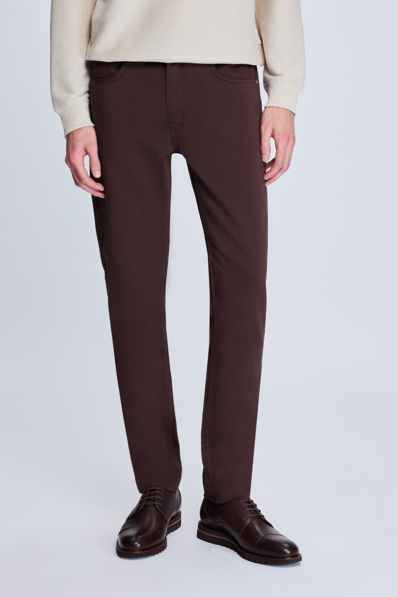 Kahverengi Dinamik Fit Pamuklu 5 Cep Kanvas Pantolon - Hatem Saykı