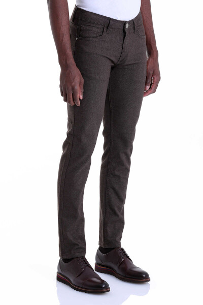 Kahverengi Slim Fit Desenli Pamuklu 5 Cep Kanvas Pantolon - Thumbnail