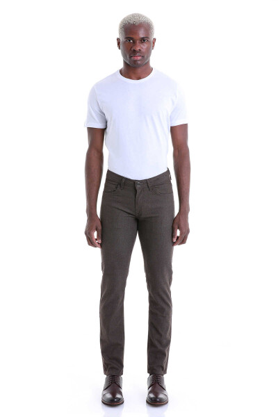 Kahverengi Slim Fit Desenli Pamuklu 5 Cep Kanvas Pantolon - Thumbnail