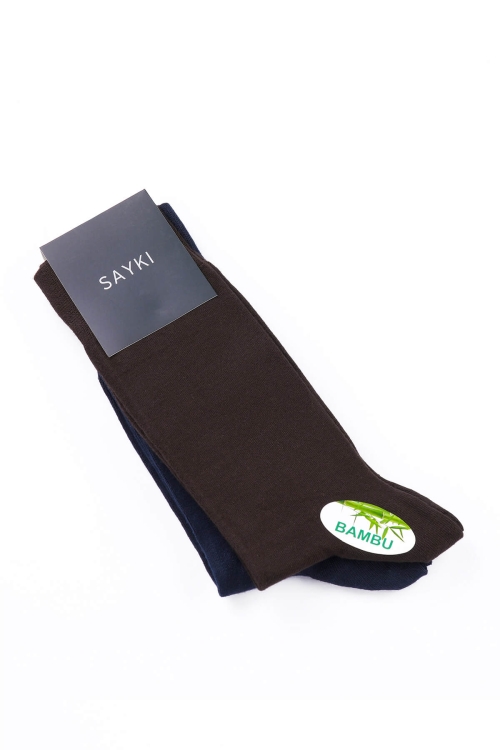 Hatem Saykı - Kahverengi Düz Pamuklu Dikişsiz İkili Soket Çorap