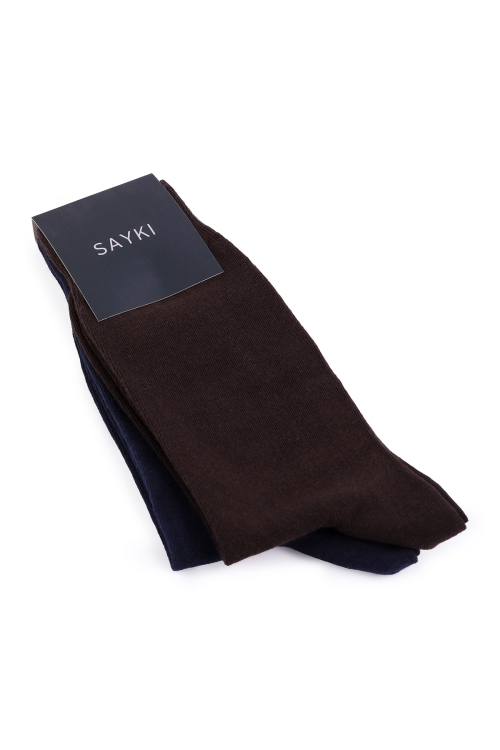 Hatem Saykı - Kahverengi Düz Pamuklu Dikişsiz İkili Soket Çorap