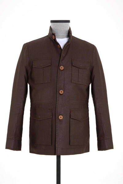 Kahverengi Hakim Yaka Keten Mont - 1