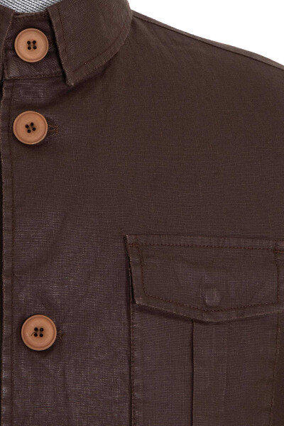 Kahverengi Hakim Yaka Keten Mont - 3