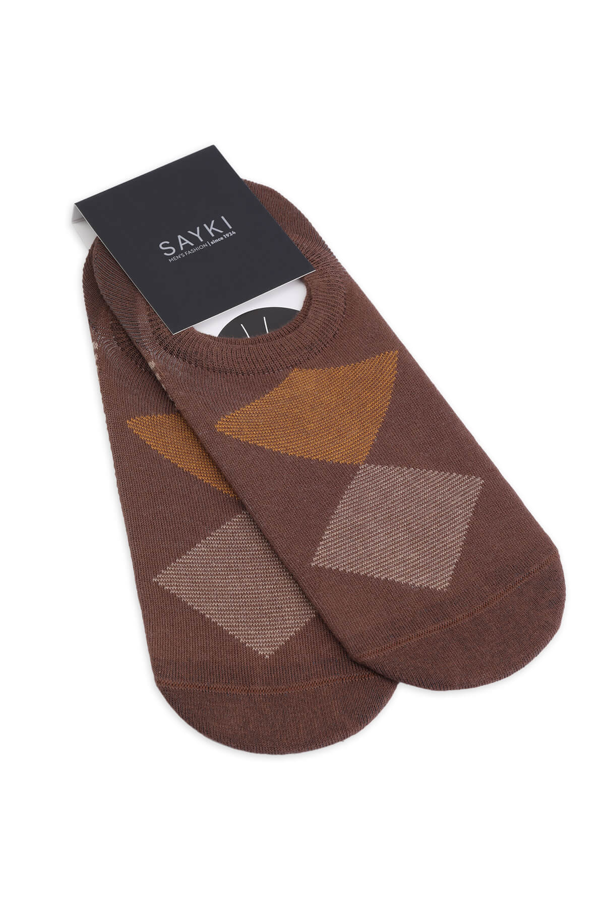 Kahverengi İkili Desenli Pamuklu Babet Çorap - 1