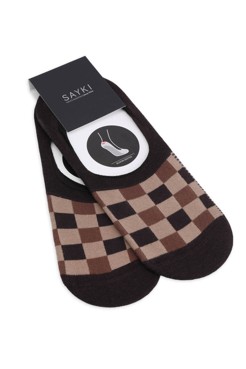 Kahverengi İkili Pamuklu Kareli Babet Çorap - HATEM SAYKI