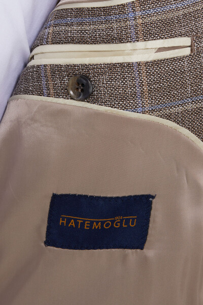 Kahverengi Slim Fit Kareli Ceket - 4