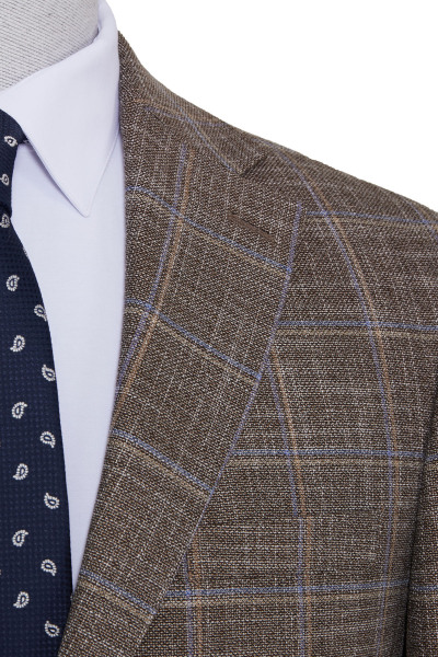 Kahverengi Slim Fit Kareli Ceket - 7