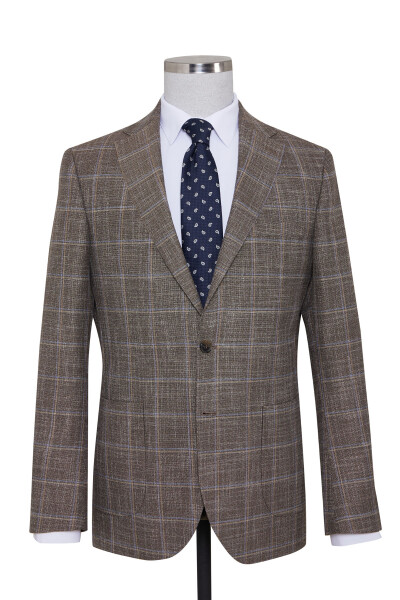 Kahverengi Slim Fit Kareli Ceket - Thumbnail