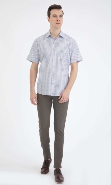 Kahverengi Kareli Klasik Kısa Kol Gömlek - 2