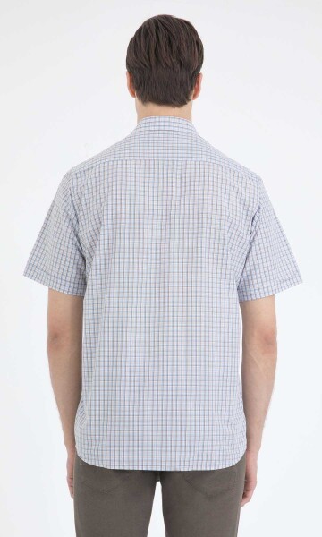 Kahverengi Kareli Klasik Kısa Kol Gömlek - 3