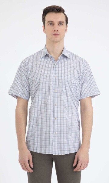 Kahverengi Kareli Klasik Kısa Kol Gömlek - 6