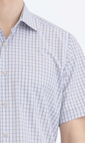 Kahverengi Kareli Klasik Kısa Kol Gömlek - 9