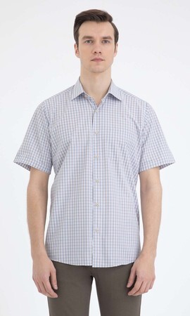 Kahverengi Kareli Klasik Kısa Kol Gömlek - 10