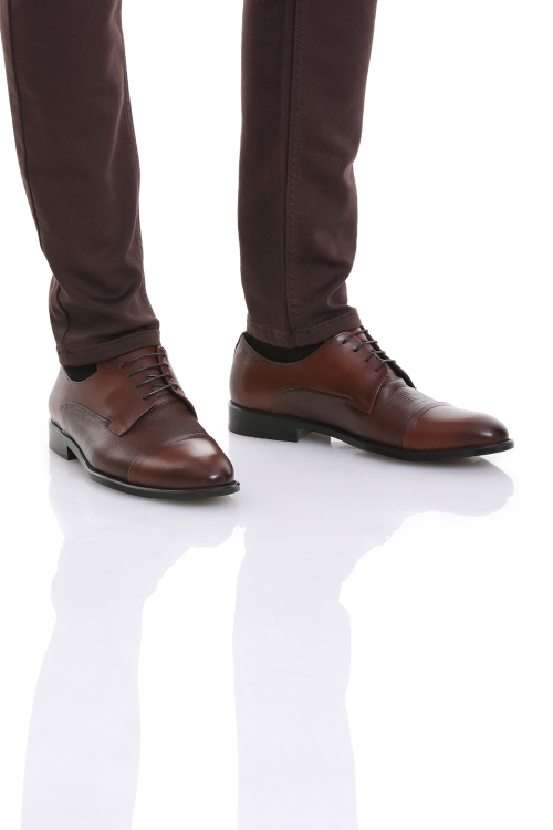 Kahverengi Klasik Düz Bağcıklı Deri Ayakkabı - Thumbnail (1)