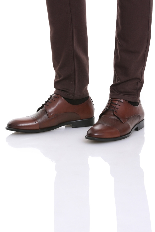 Kahverengi Klasik Düz Bağcıklı Deri Ayakkabı - Thumbnail (2)