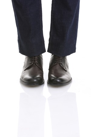 Kahverengi Klasik Düz Bağcıklı Deri Ayakkabı - Thumbnail