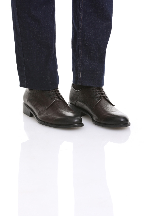Kahverengi Klasik Düz Bağcıklı Deri Ayakkabı - Thumbnail (1)